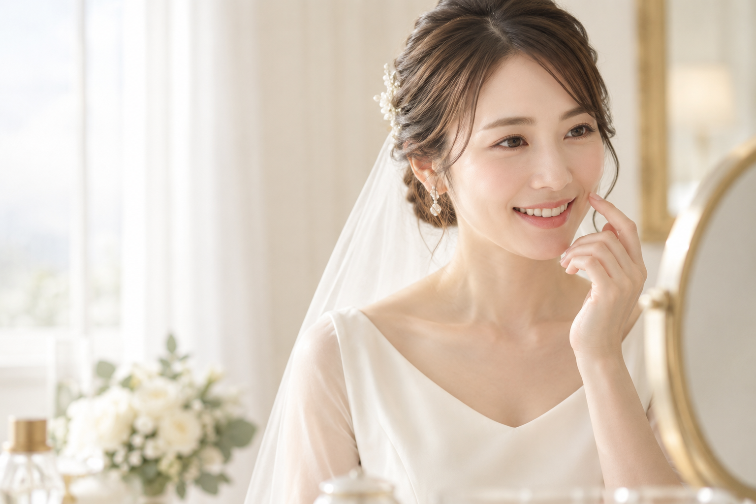 結婚式に向けて口元を整える花嫁のイメージ